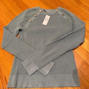 LOFT Ribbed Crew Sweater in Dusty Blue-Green